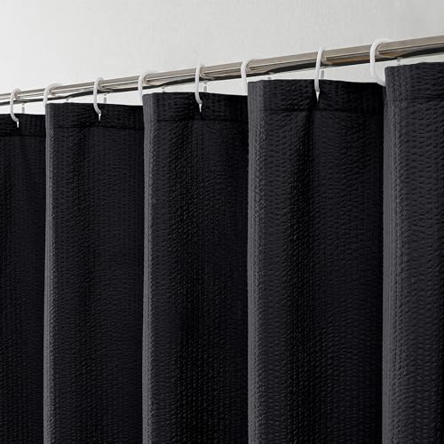 OWENIE Black Shower Curtain or Bathroom 72×72 Inch, 3D Embossed Textured Waffle Fabric Shower Curtains, Soft Hotel Farmhouse Style, Water Repellent, Machine Washable, Black, 72″ W x 72″ L