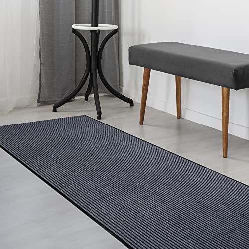 iCustomRug Heavy Duty Interior/Exterior Water Proof Utility Ribbed Vinyl Back Runner, Mats,Area Rug, Non-Slip, 70 Custom Sizes for Doorway, Balcony, Hallway, Commercial Space 3' X 10' in Grey