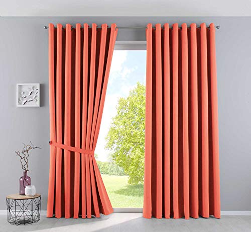Newyork Tende Termiche Occhielli oscuranti e fonoassorbenti ÖKOTEX Protezione dai Raggi UV fermatenda 201920600-2 Poliestere Rosso Corallo H225 x B295 cm 2er Pack 2 unità