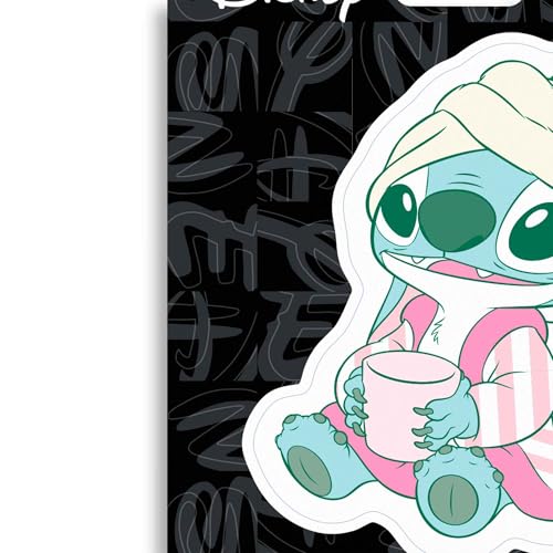 Image of Disney Lilo and Stitch in Pastel Colors Adhesive Vinyl Decal - Fun Stitch with Coffee Sticker