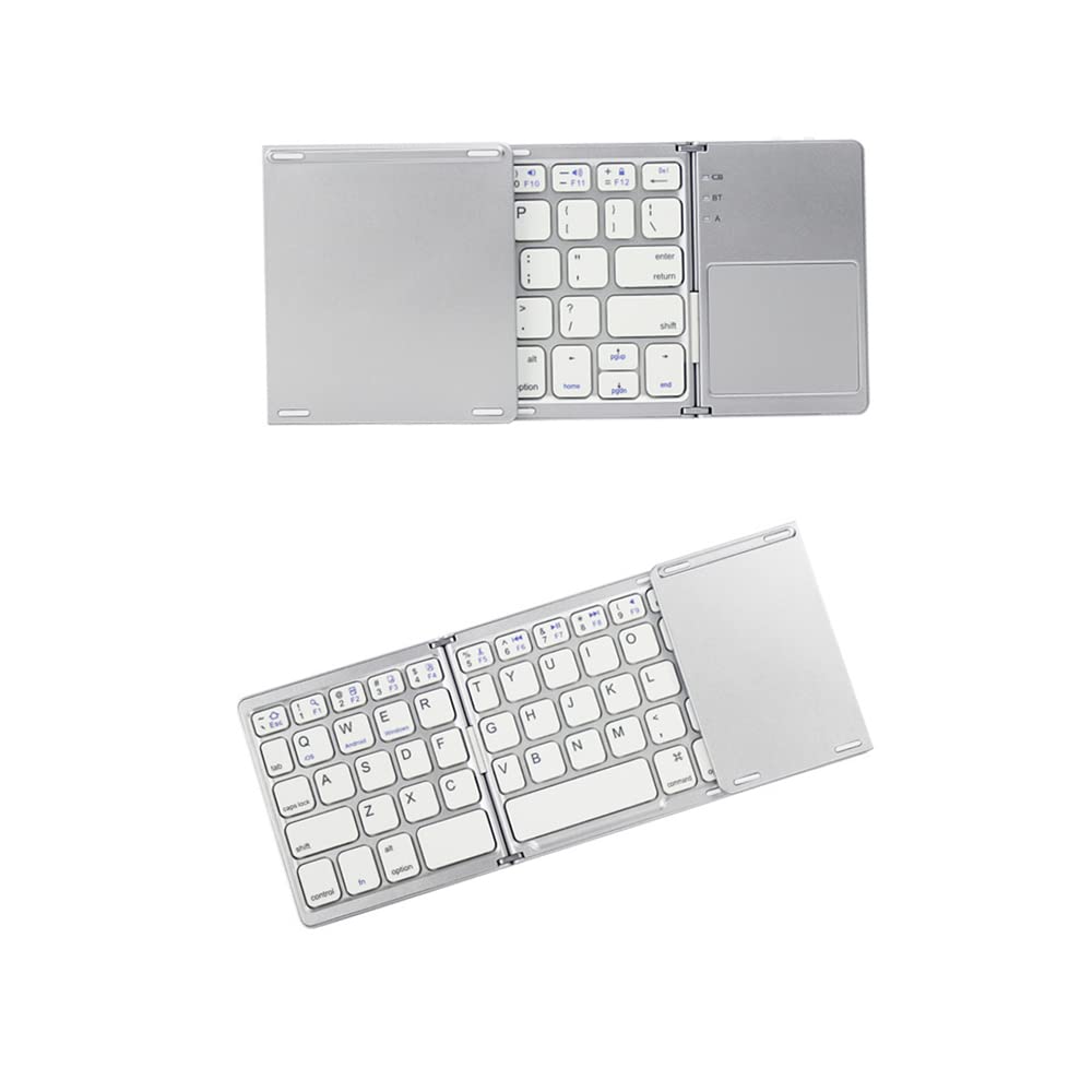 Składana klawiatura BT, przewodowa BT i USB, ładowana, przenośna, mini BT bezprzewodowa klawiatura, z myszką touchpad, odpowiednia dla systemu Android, Windows, do komputera, (biała)