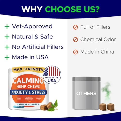 Image of Advanced Calming Chews for Dogs - Hemp Treat + Melatonin + Valerian - Relaxing Bites - Calming Care - Anti-Anxiety & Stress Relief - Made in USA - Calm, Sleep Aid, Storms - 120Ct