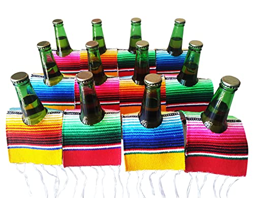 Yani's Gifts 12 Beer Poncho Mini Serapes for Cinco De Mayo, Day of the Dead or Any Mexican Party or Fiesta, Multicolor Ponchos for Beer 12 Pack, Tequila or Margarita Mix Bottles