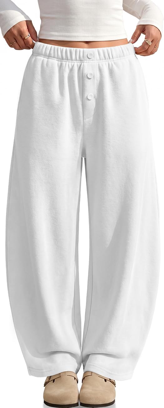 TARSE Women’s Barrel Sweatpants Wide Leg Fleece Lined Baggy Lounge Pant