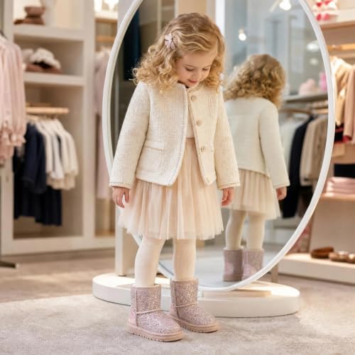 Image of Girls Winter Boots Toddler Girl Boots Warm Sparkle Sequin Outdoor Non-Slip Snow Boot for Little kids