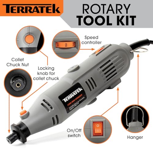 Terratek Corded Rotary Tool 120Pc Accessory Set, 135W Variable Speed 8000-33000RPM, Ideal for DIY Projects, Woodwork, Hobby Craft & Dremel Multi Tool Compatible 2 Terratek Corded Rotary Tool 120Pc Accessory Set, 135W Variable Speed 8000-33000RPM, Ideal for DIY Projects, Woodwork, Hobby Craft & Dremel Multi Tool Compatible - Image 2