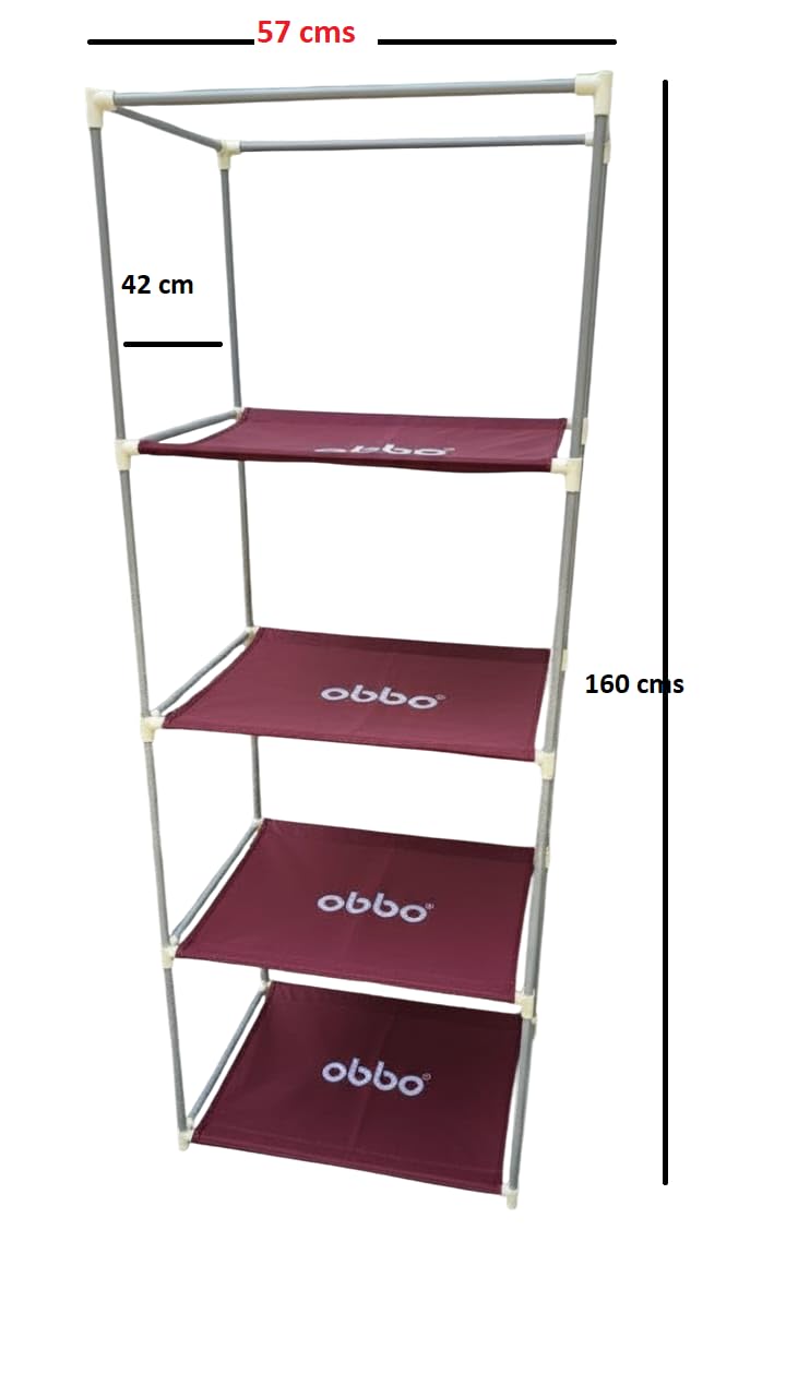 OBBO 4-Layer Single Rack Wardrobe | Portable Foldable Fabric Closet with Steel Frame & Cover | Compact Storage Organizer for Clothes, Toys, Books & Accessories 4
