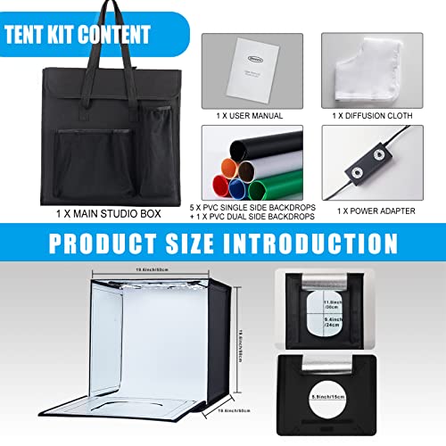 SYSCLOUD Photo Studio Light Box, 20"x20" Professional Photography Photo Light Box with 160 LEDs Lights & 6 Kinds Double-Sided Color Backgrounds for Product Picture Photography