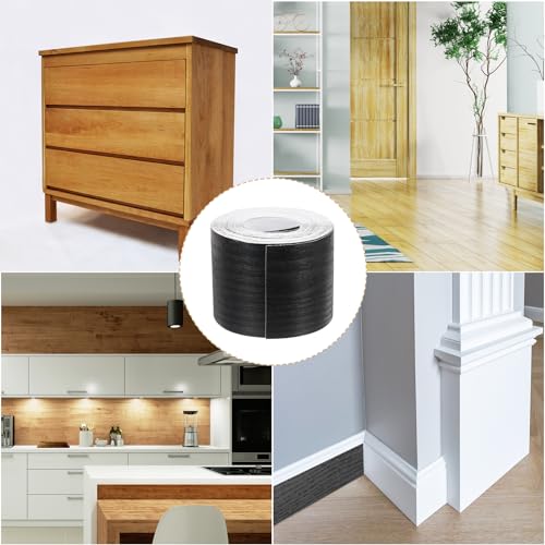 Image of uxcell 1 Roll Wood Grain Tape, 2.36 inch x 49 Ft Realistic Textured Repair Tape Self Adhesive Wood Textured Patch for Floor Wall Door Table Cabinets Desk Furniture Home Decor(Black)
