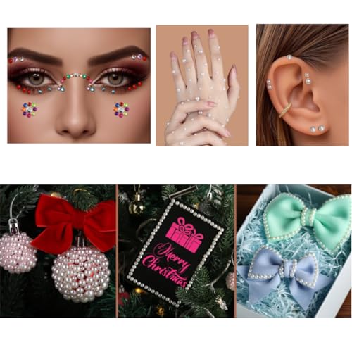 Image of 4 Sheets Self Adhesive Face Gems and Pearls for Makeup, Festival Jewels, Hair Gems, Rhinestone Stickers for Face, Eye, Makeup, Nail, Body, Crafts