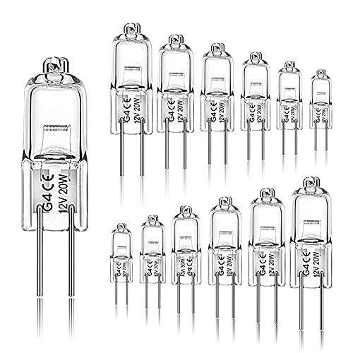G4 Light Bulbs, 12 Pack Crystal Clear Halogen Bulb 2 Pin, Jaenmsa 12V 20W JC T3 Bi-pin G4 Capsule Bulb, Dimmable 2700K Warm White with 2 Prong G4 Base for Landscape Lighting, Table Lamp, Chandeliers