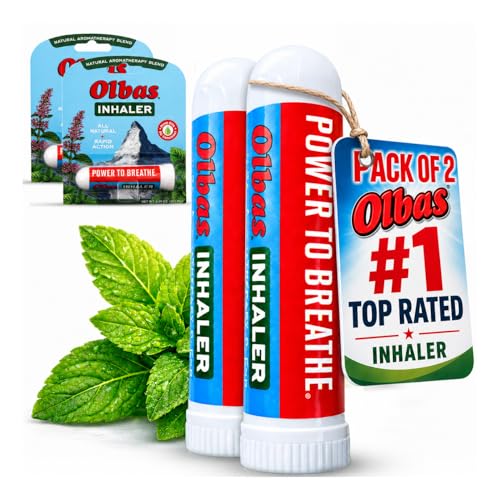 Olbas Inhaler Aromatherapy Essential Oil Inhaler with Natural Oils 0.01 Oz 2 Pack Pocket Sized Nasal Inhaler Stick for Clear Breathing and Sinus Relief