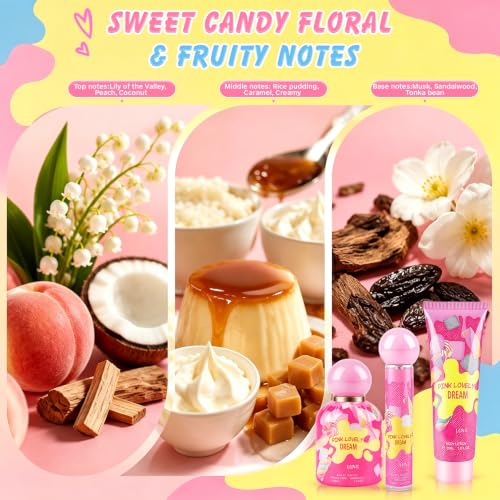 Fragrance Gift Set for Women and Girls, 50ml Body Lotion+50ml Perfume+20ml Travel Size Mini Perfume Gift for Girls, Sweet Candy Floral & Fruity Notes, Body Care Travel Set, Ideal for Everyday Use — view 3