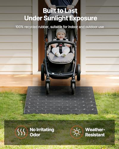 Image of VEVOR 3 inch Rise Rubber Threshold Ramp, 3 Channels Cord Cover Door Ramp, No-Slip Surface, 2200 Lbs Load Capacity Rubber Ramp for for Home Doorways Driveways Curb Home Steps, 41.8 inch L x 24 inch W x 3 inch H, 53lbs | Rubber Threshold Ramp with No-Slip Surface for Home Doorways, Driveways, Curb, Home Steps, Wheelchairs & Scooters