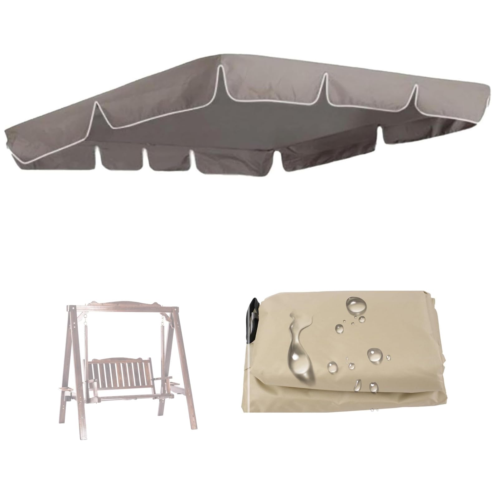 2-3 Seat Garden Swing Canopy Replacement , Swing Chair Canopy Replacement , 210D Oxford Heavy duty Waterproof 2 Seater Patio Swing Hammock Top Protective Cover(Size:142*120*18cm,Color:Grey)