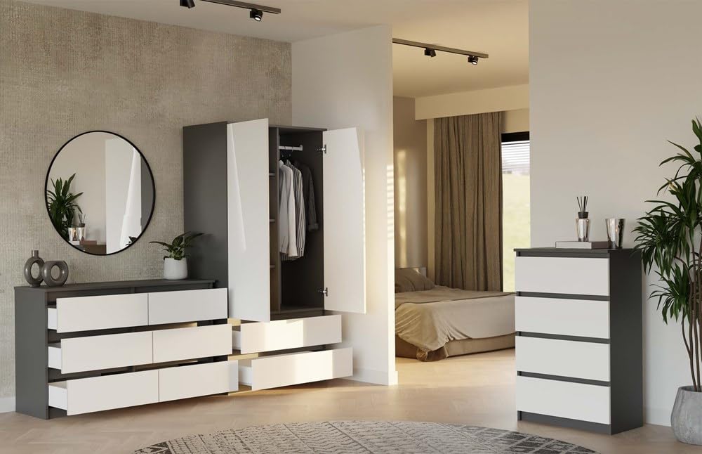 CDF Commode anthracite blanche avec 6 tiroirs, profondeur 30 cm, commode, pour salon, chambre à coucher, grand espace de rangement, convient pour organiser les vêtements, 120 cm de large, moderne