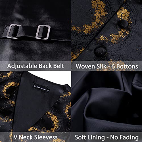 Image of Barry.Wang Mens Suit Vest Paisley /Flower Silk Jacquard Waistcoat Ties Set Formal /Leisure 5PCS