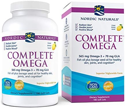 Nordic Naturals Complete Omega, Lemon Flavor - 180 Soft Gels - 565 mg Omega-3 - EPA & DHA with Added GLA - Healthy Skin & Joints, Cognition, Positive Mood - Non-GMO - 90 Servings