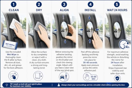Image of Car Exit Safety Mirror, Wide Angle Convex Blind Spot Mirror, Stick-On, for Cars, SUVs & Taxis, 2 Pack