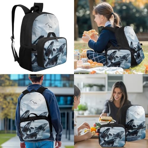 Doojoayie Kids School Backpack Boys 7-10 Cool Bookbag with Lunch Box Killer Whale Backapck for Boys Large Capacity School Bags Little Kids Favorite Daypack for Primary Grade Student2