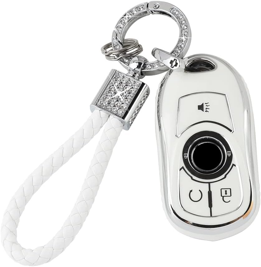 PIFOOG Accessories for Buick Regal Encore GX Key Fob Cover 5 Buttons Soft TPU Keys Shell Case Glittering Car Keychain Full Protector Girl Women Men Crystal White Silver
