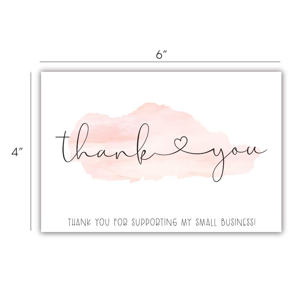 m&h invites 50 Pink Watercolor 4x6 Thank You for Supporting My Small Business - Customer Thank You for Order Cards - Small Online Business Package Insert 2