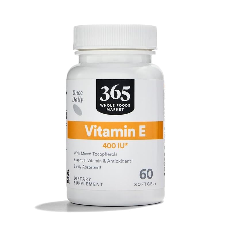 365 by Whole Foods Market Vitamina E com tocoferóis mistos 400 UI, 60 cápsulas softgel