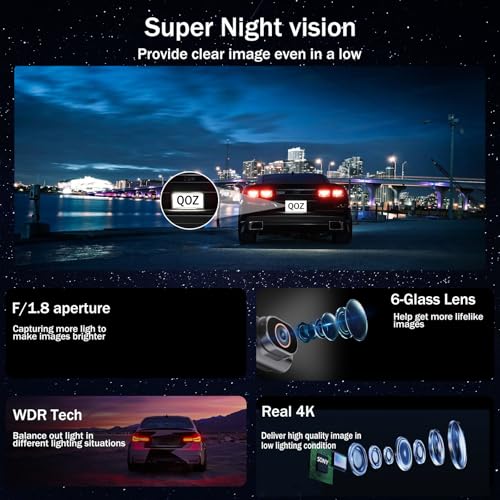 Dashcam Auto Vorne Hinten, 4K Dash Cam WiFi Autokamera, Mini Auto Kamera mit Super Nachtsicht, WDR...
