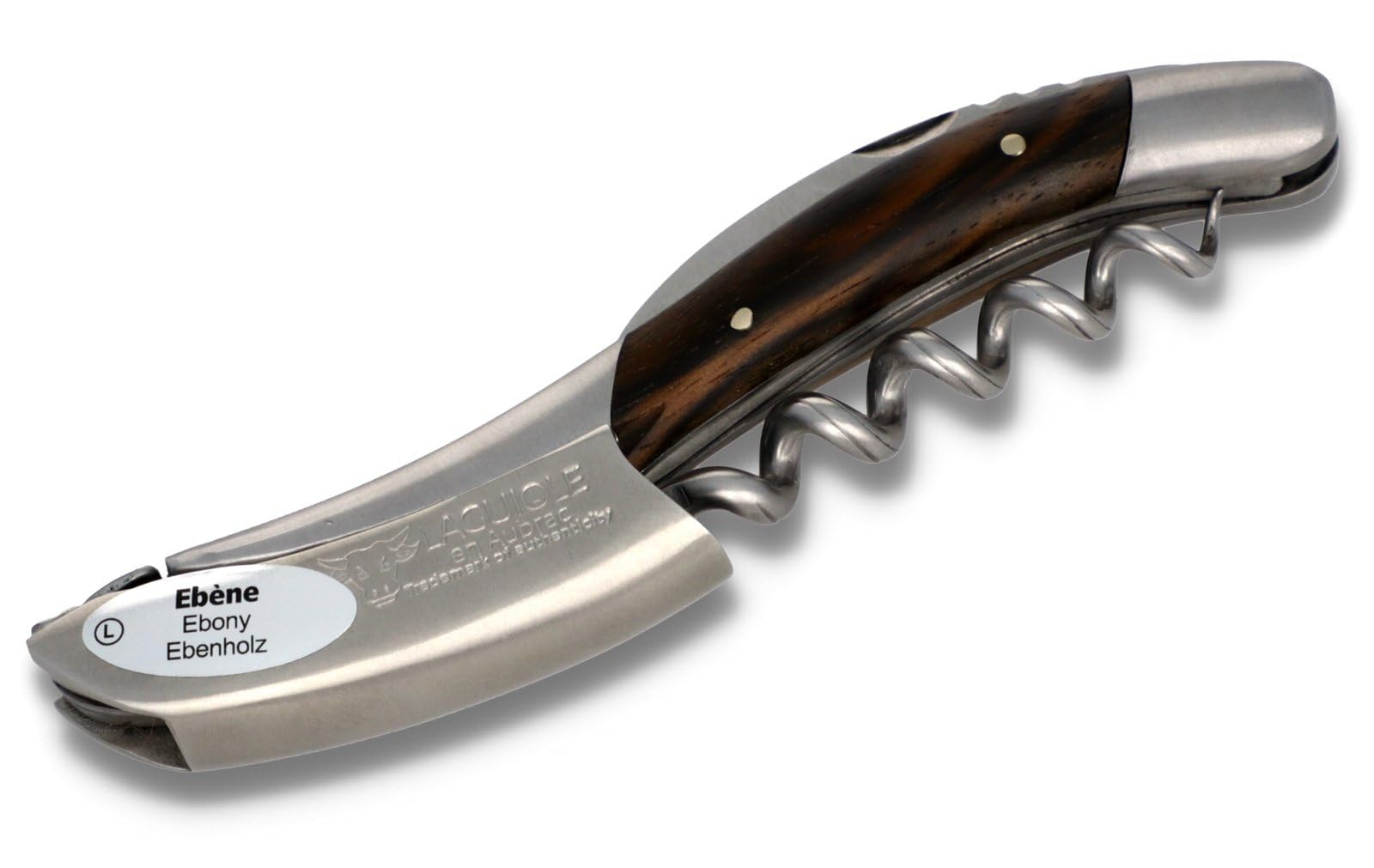 Laguiole en Aubrac Kellnermesser - Makassar Ebenholz - Edelstahl matt - Weinöffner Sommelierbesteck Korkenzieher Frankreich