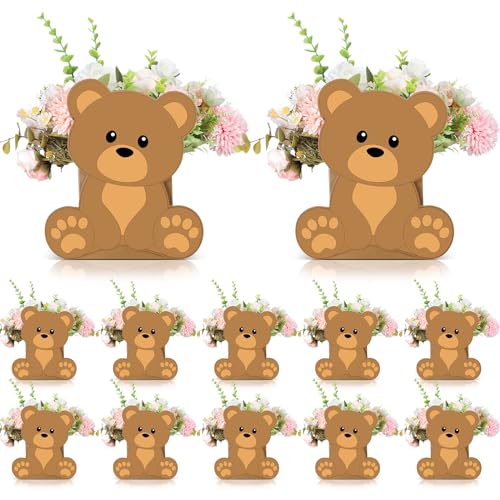 Hushee 12 Sets Bear Baby Shower Flower Centerpieces for Tables Baby Shower Decorations 3D Boxes for Boys Girls Birthday Centro De Mesa Para Gender Reveal Tea Party Supplies