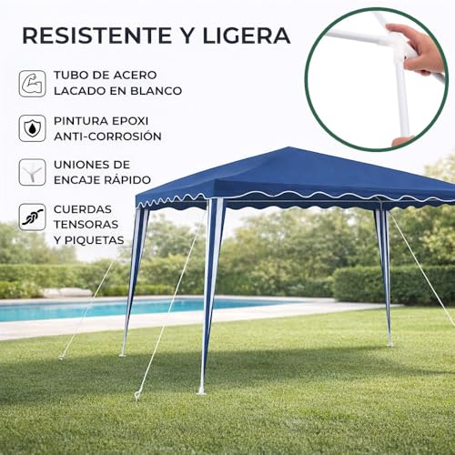 Miniatura 3 de Carpa Cenador Gazebo Desmontable 3 X 3 M Azul Con Tubos De Acero De Alta Resistencia, Protección Uv, Poliéster 140gr M2 Resistente Lluvia Para Playa, Camping, Jardín, Patio, Terraza, Exteriores