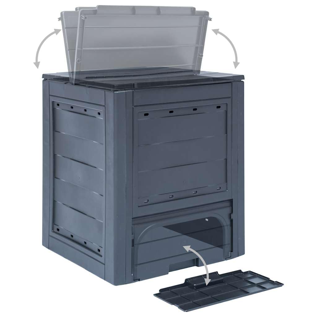 Mangloder - Compostador de jardín (3 unidades, 60 x 60 x 73 cm, 780 L, plástico con tapa de ventilación, tapa de ventilación, para balcón, terraza, jardín, reciclaje de humus), color gris