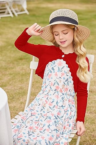 Image of Arshiner Girls Open Front Bolero Shrug Kids Long Sleeve Cropped Elegant Cardigan Knit Sweater
