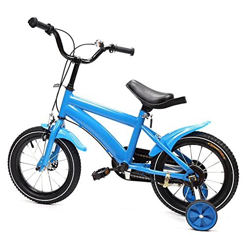 Bicicleta Infantil Ajustable en Altura Con Guardabarros, Tonos de Llamada y Ruedas de Apoyo - Para Niños y Niñas de 3 a 6 Años (Azul)