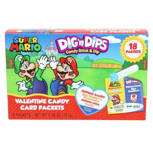 Super Mario Dig N Dips 18 Count Valentine's Exchange Candy Assorted Flavor 5.33oz