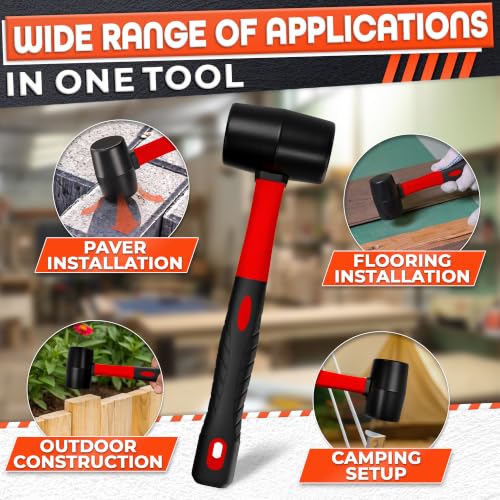 Image of Rubber Mallet Hammer 8 Oz, Soft Face Non-Marring Head (Red) | Small Mallet with Non-Slip Ergonomic Grip for Woodworking, Tile, Flooring, Furniture Assembly, Jewelry, and Leatherwork