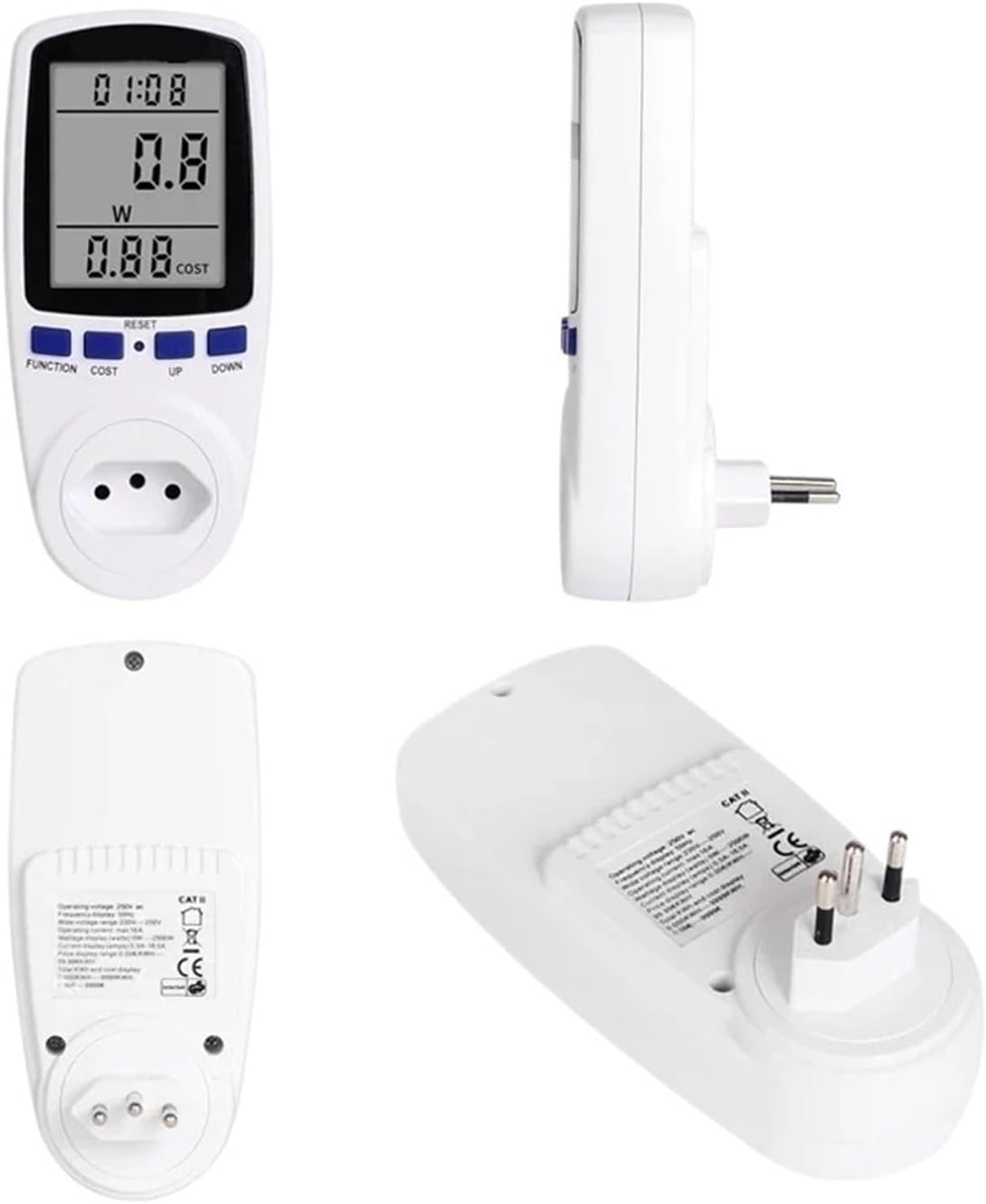 DDS108 Socket Digital Voltage Watt Meter Power Consumption Meter AC230V 120V(UK)