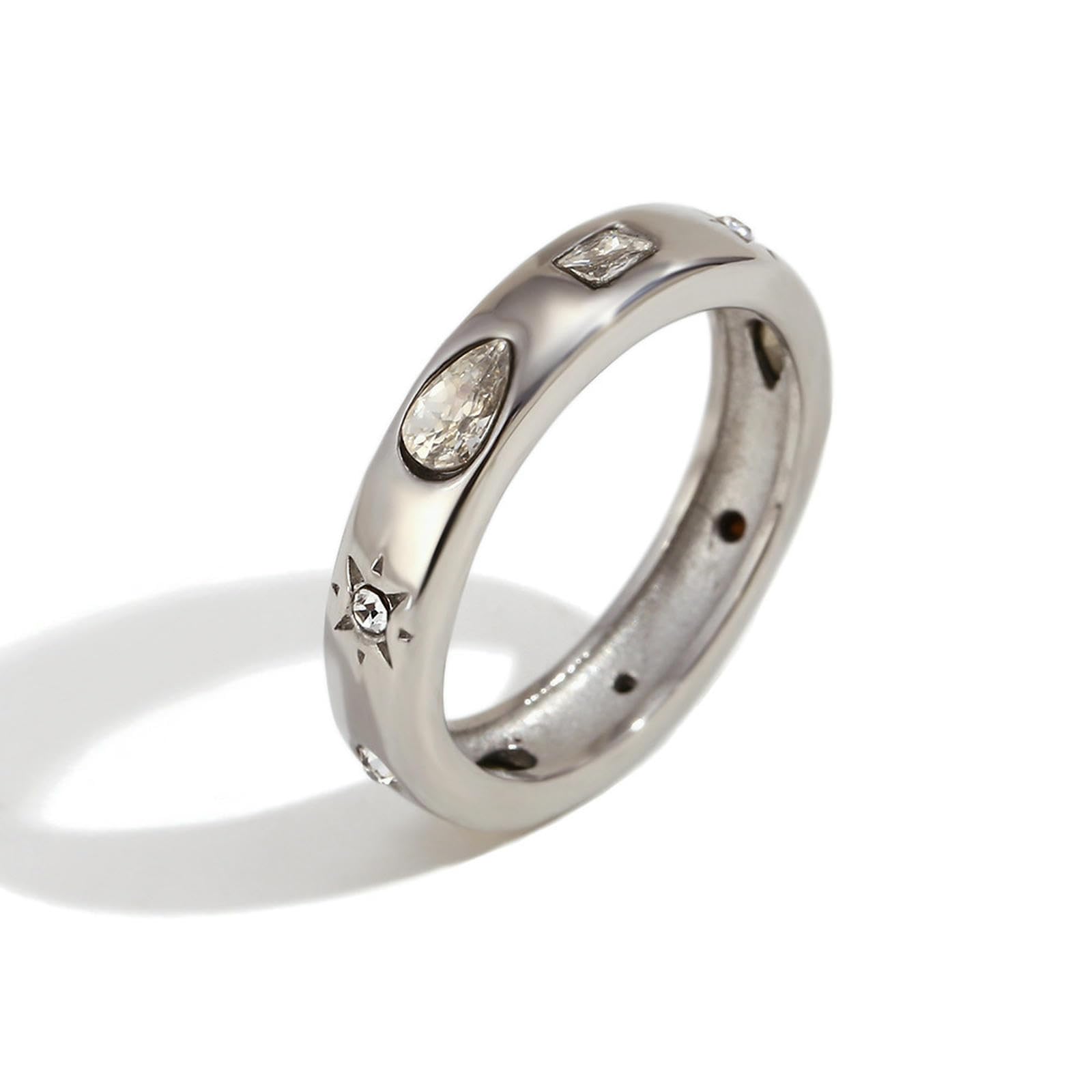 Anello da Donna in Acciaio Inossidabile Placcato Oro 18 carati Stella Pietra Rotonda Goccia d'Acqua Rettangolo Geometrico CZ Accessorio Regalo