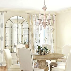 French Country Candle Style Chandelier, Handmade White Distressed Wood Lighting Ceiling Light Fixture Pendant Lamp Chandeliers for Dining Living Room Bathroom W20.8 French Country Candle Style Chandelier Handmade White Distressed Wood Lighting Ceiling Light Fixture Pendant Lamp Chandeliers for Dining Living Room Bathroom W208