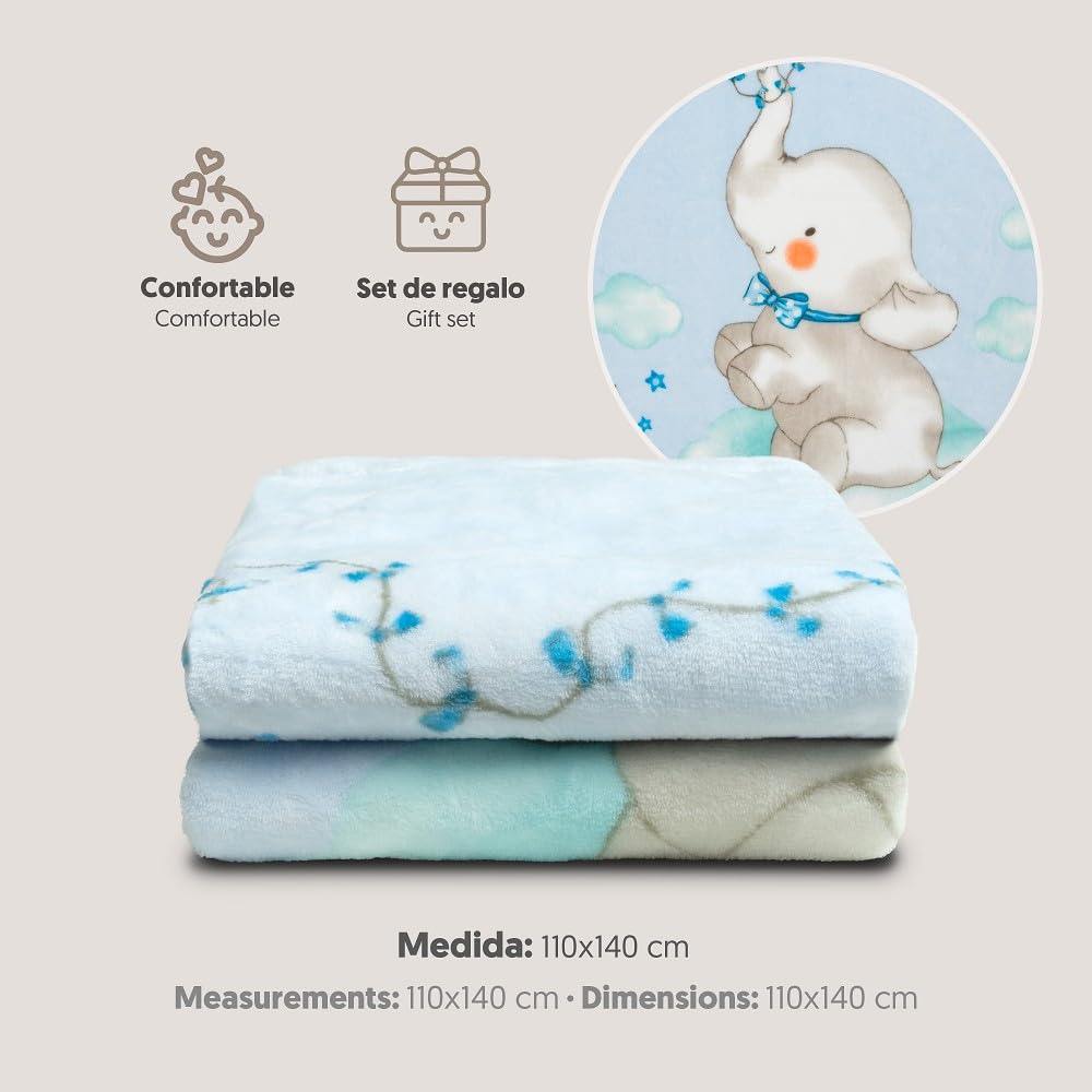 Interbaby - Manta para Cuna Bebé | Extrasuave de Sedalina Elefante Cometa, Cómoda, Cálida | Manta Bebé 110x140cm, Unisex, Para Cunas.