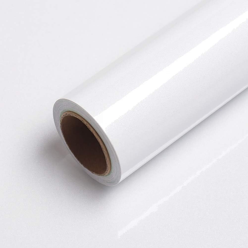 LACHEERY 24"x160" Glossy Wallpaper White Contact Paper Decorative Self Adhesive Counter Top Covers Removable Wallpaper Peel and Stick Countertops for Kitchen Cabinets Shelf Drawer Liner Desk Dresser