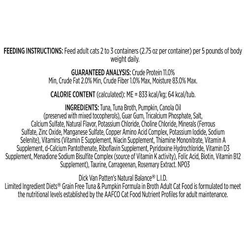 Natural Balance Limited Ingredient Diet Tuna & Pumpkin In Broth Grain-Free Wet Adult Cat Food 2.75-Oz. Cup (Pack Of 24) #TOP3