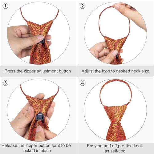 Image of DiBanGu Mens Zipper Tie Silk Pre-Tied Necktie with Gift Box