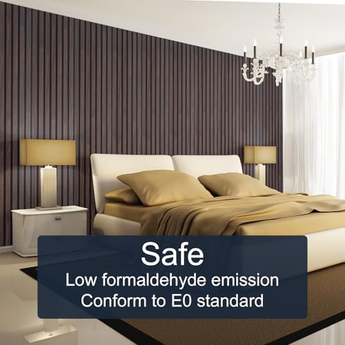 Image of NeatiEase Wood Panels for Wall, 4-Piece 96 inch x 12.6 inch Soundproof Wood Slat Wall Panel for Interior Wall Decor Noise Cancelling, Wood Acoustic Wall Panels, Sound Absorbing Panel (Dark Walnut)
