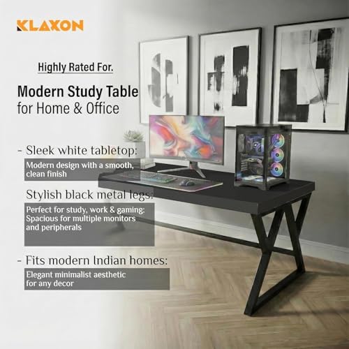Image of Klaxon Modern Computer Table for Home PC - Multipurpose Office Desk for Home & Work | Gaming Table, Computer Table, Desktop Table for Home Office (Riva Black Medium)