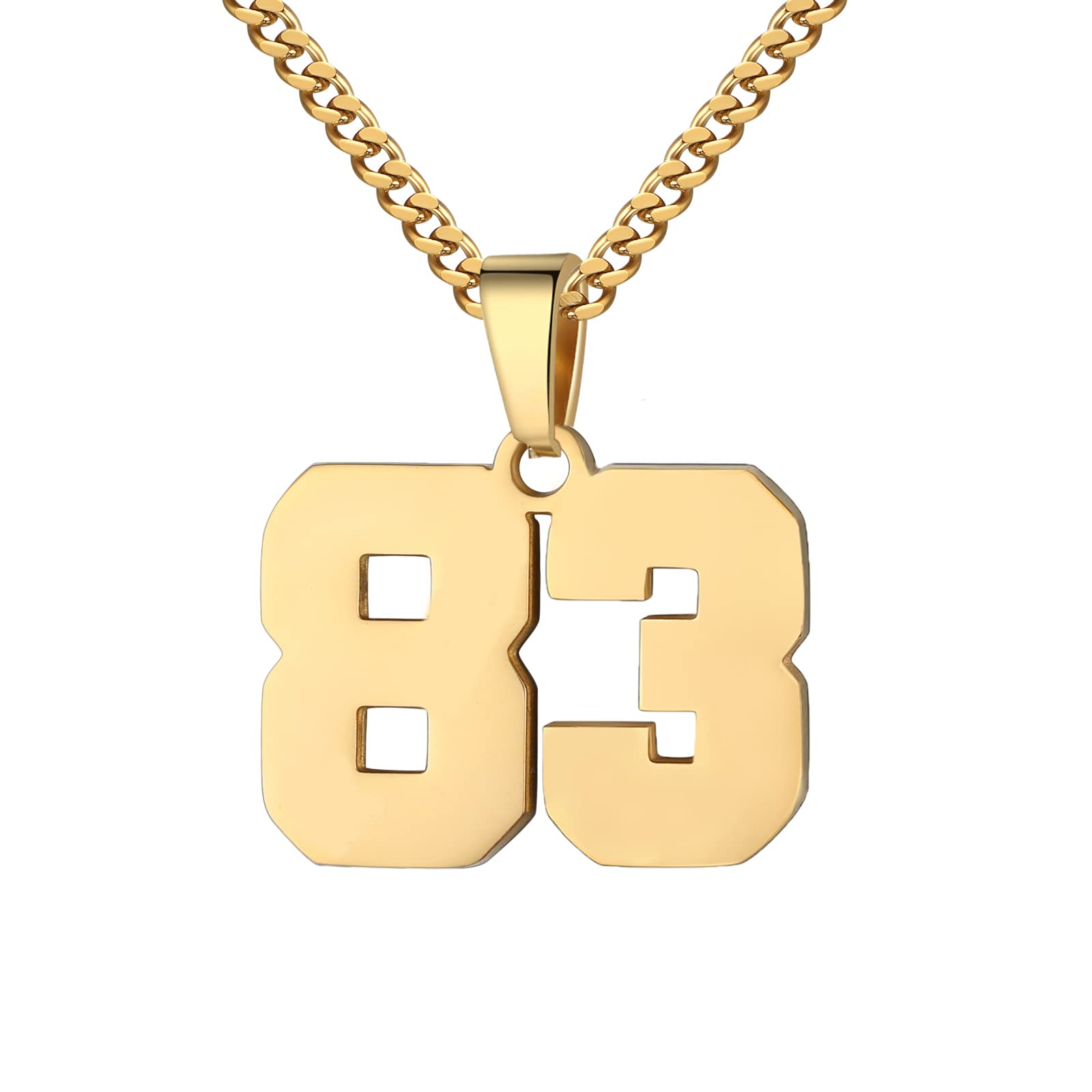 Number Necklace for Boy 0-99 Athletes Jersey Number Necklace Stainless Steel Chain 22+2 inch Personalized Number Charm P