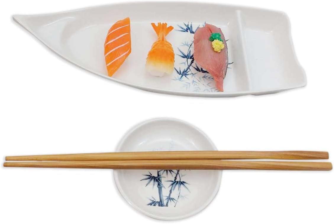 JapanBargain 2324 - Plato japonés para servir sashimi sushi, plato para aperitivos, platos de aperitivos y platos de salsa, 10 pulgadas, bambú blanco, paquete de 2