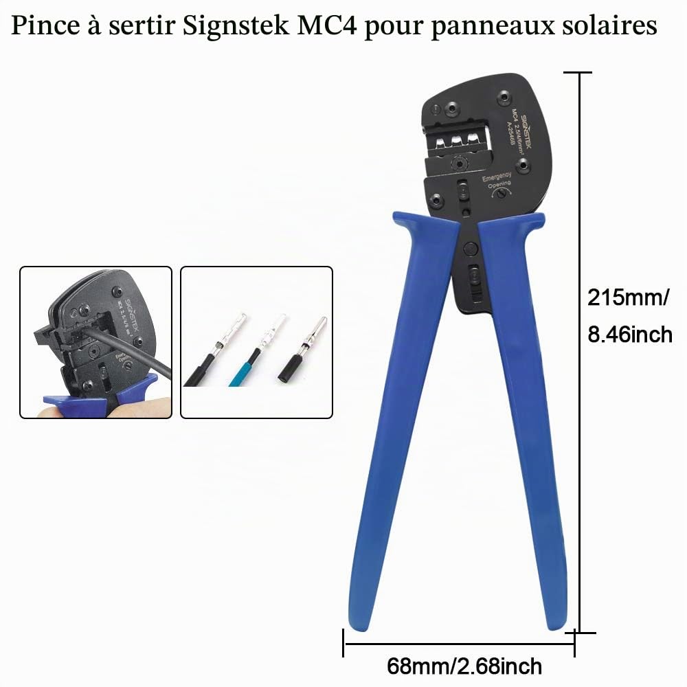 Signstek A-2546B MC4 Outil à sertir pour câble de connecteur/panneau solaire 2,5-6 mm²