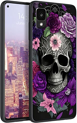 Image of for Alcatel TCL 30Z T602DL Phone Case, Soft TPU Slim Fit TCL 30Z for Women Girls, Anti Scratch Non-Slip Protective Shockproof Rubber Cover for Alcatel TCL 30Z, Purple Skull