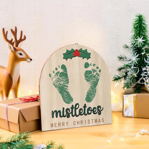 Image of Baby Christmas Milestone Cards Decoration, Wooden Baby First Christmas Winter Baby Announcement My First Holiday Milestone Sign Decor, Xmas Baby Shower Decorations for Newborn Photography Props